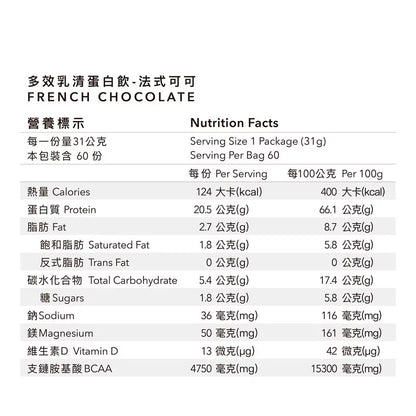 多效乳清蛋白飲 - 1.86 KG大包裝 | 法式可可