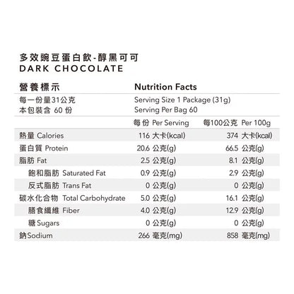 全素多效豌豆蛋白飲 - 1.86 KG大包裝 | 醇黑可可