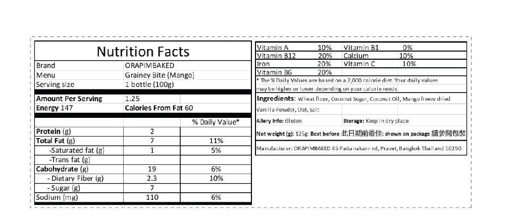 One bite of cookie (13 flavors) contains 150 calories per box