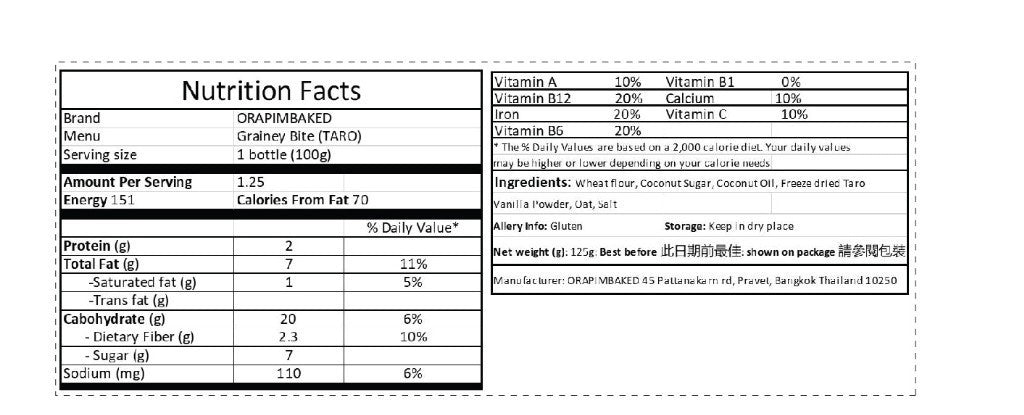 One bite of cookie (13 flavors) contains 150 calories per box