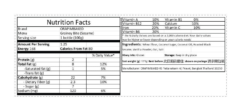 One bite of cookie (13 flavors) contains 150 calories per box