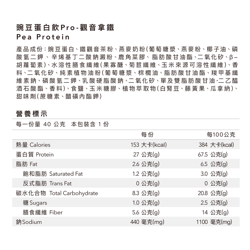 全素多效豌豆蛋白飲Pro - 隨手包 | 觀音拿鐵