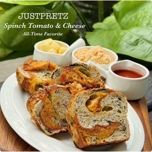 Just Pretz |  Spinach Tomato Cheesey